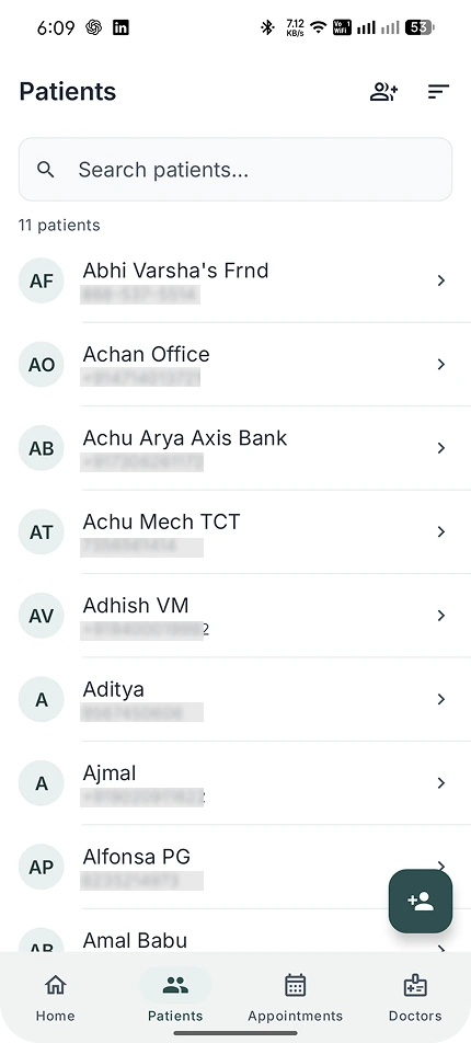 Patient list screen
